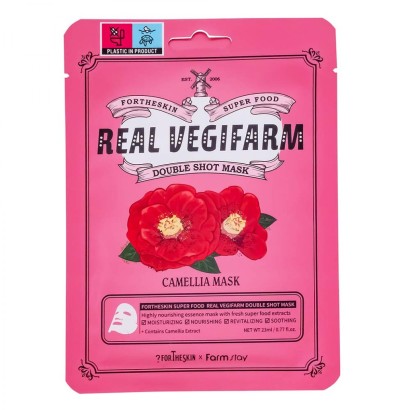 Тканевая маска для лица с экстрактом камелии ForTheSkin & FarmStay Super Food Real Vegifarm Double Shot Mask Camellia (Оригинал)